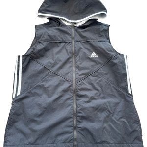 VTG 90s Adidas Nylon Sleeveless Hooded Track Jacket Lined Size L
